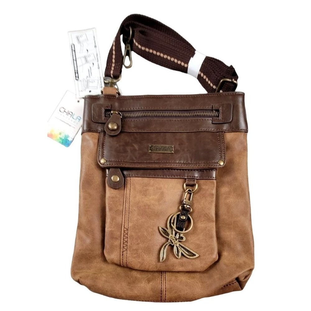 Chala NWT Brown Gemini 3-in-1 XBody Bag with Dragonfly Keychain ... JH1164b